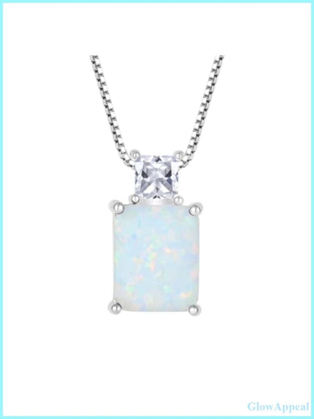 925 Sterling Silver Emerald Cut Birthstone Pendant Necklace 18" Box Chain